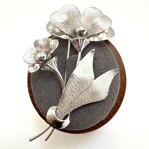 CARL ART Vtg Sterling Silver 925 Flower Leaf Design Brooch Signed 2.5" Length
